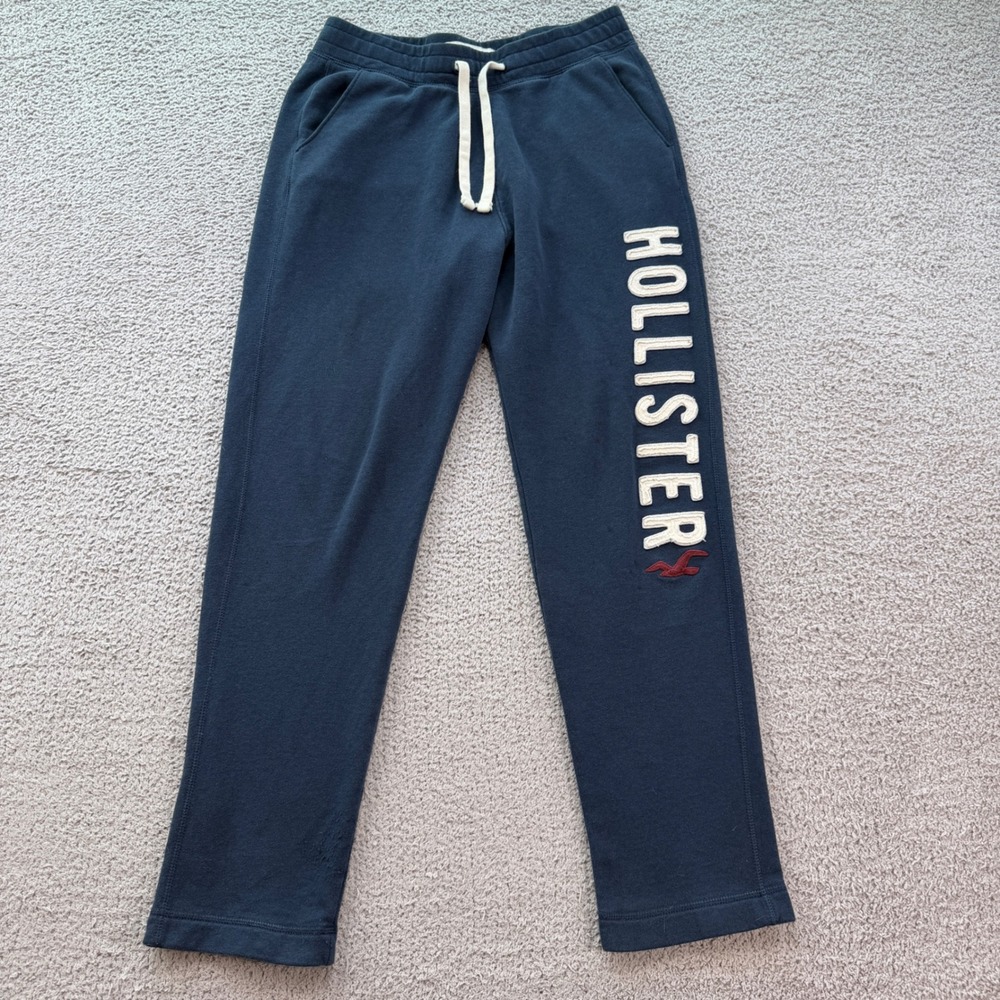 Hollister Navy Blue Chenille Spellout Logo Sweatpants Womens Small
